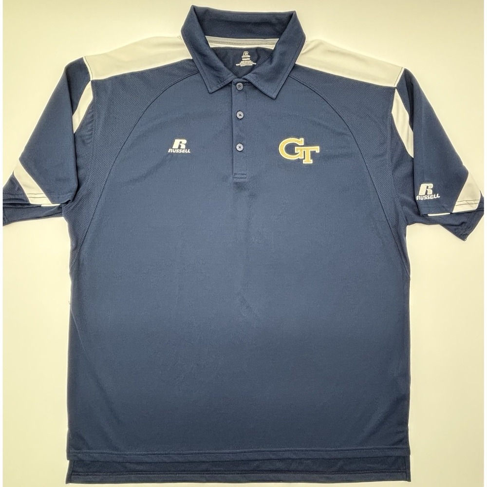 Georgia Tech Yellow Jackets Russell Athletic Polo Shirt Men's XL Blue GT Navy